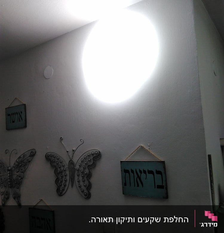 מנורה דולקת על קיר לבן